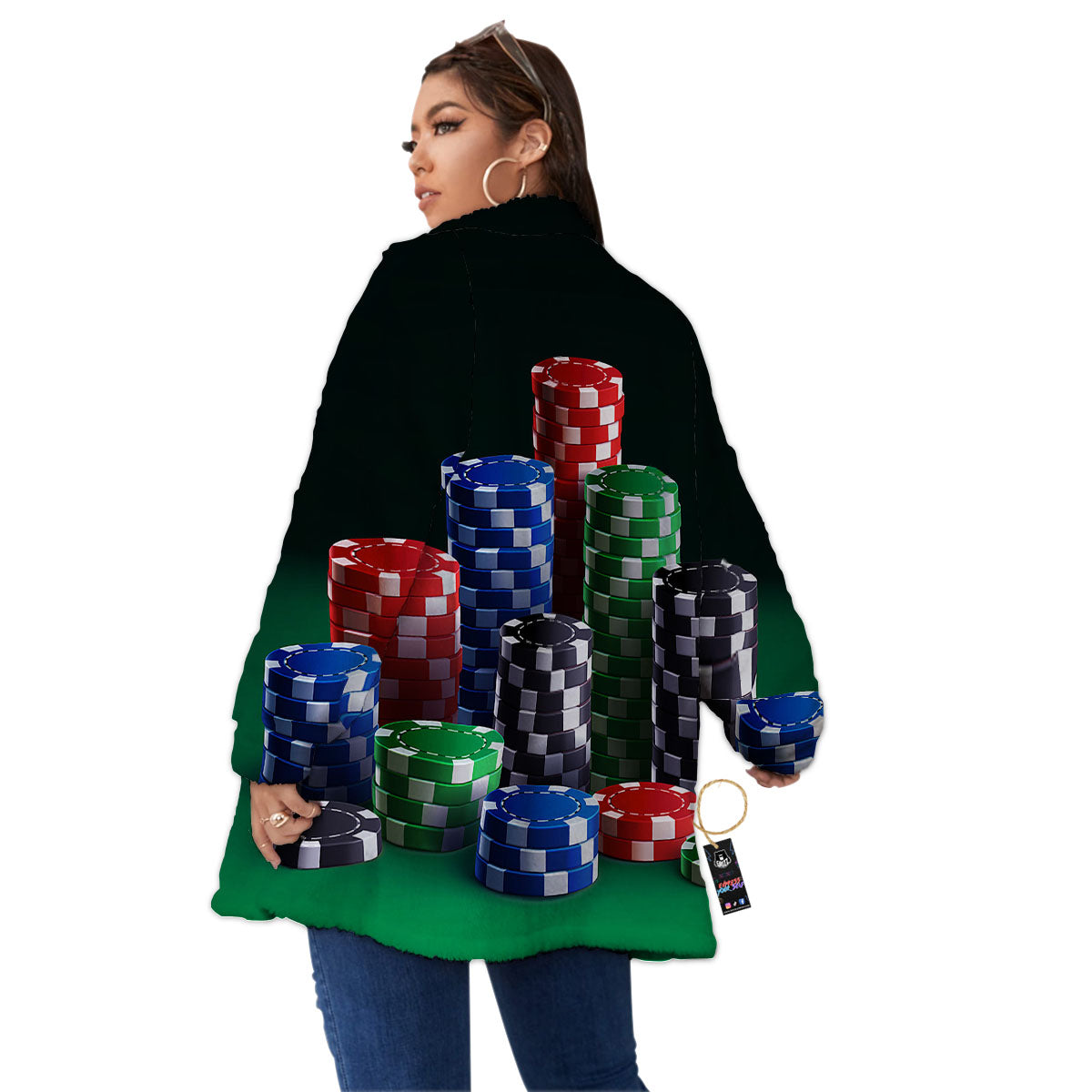 Poker Chips Print Women's Sherpa Jacket-grizzshop