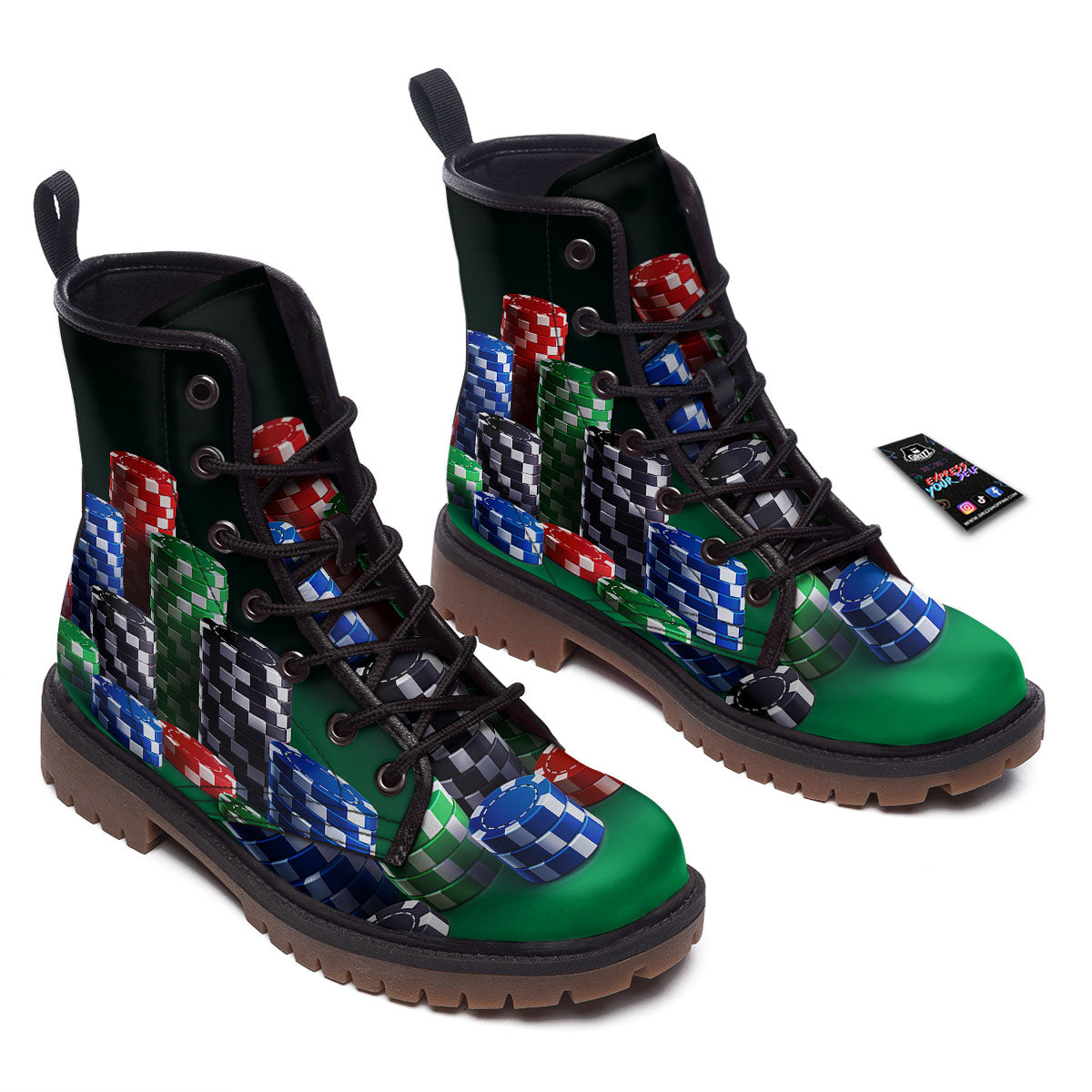 Poker Chips Print Work Boots-grizzshop