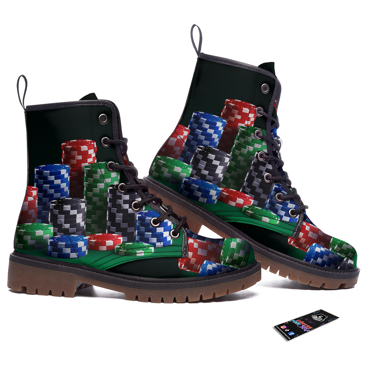 Poker Chips Print Work Boots-grizzshop