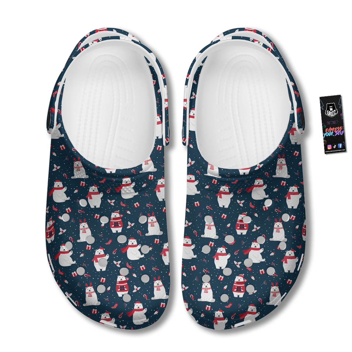 Polar Bear Christmas Print Pattern Clog-grizzshop