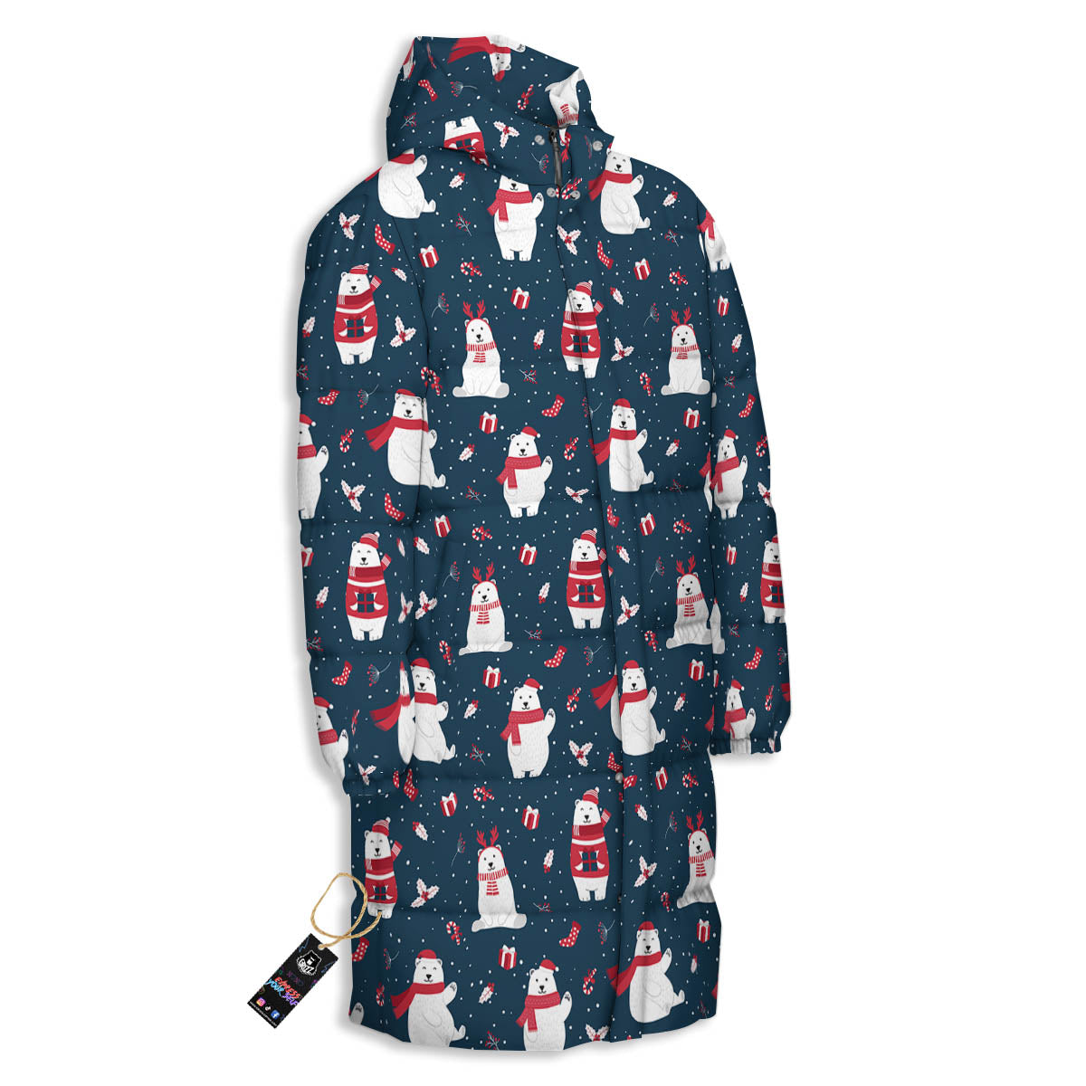 Polar Bear Christmas Print Pattern Long Down Jacket-grizzshop