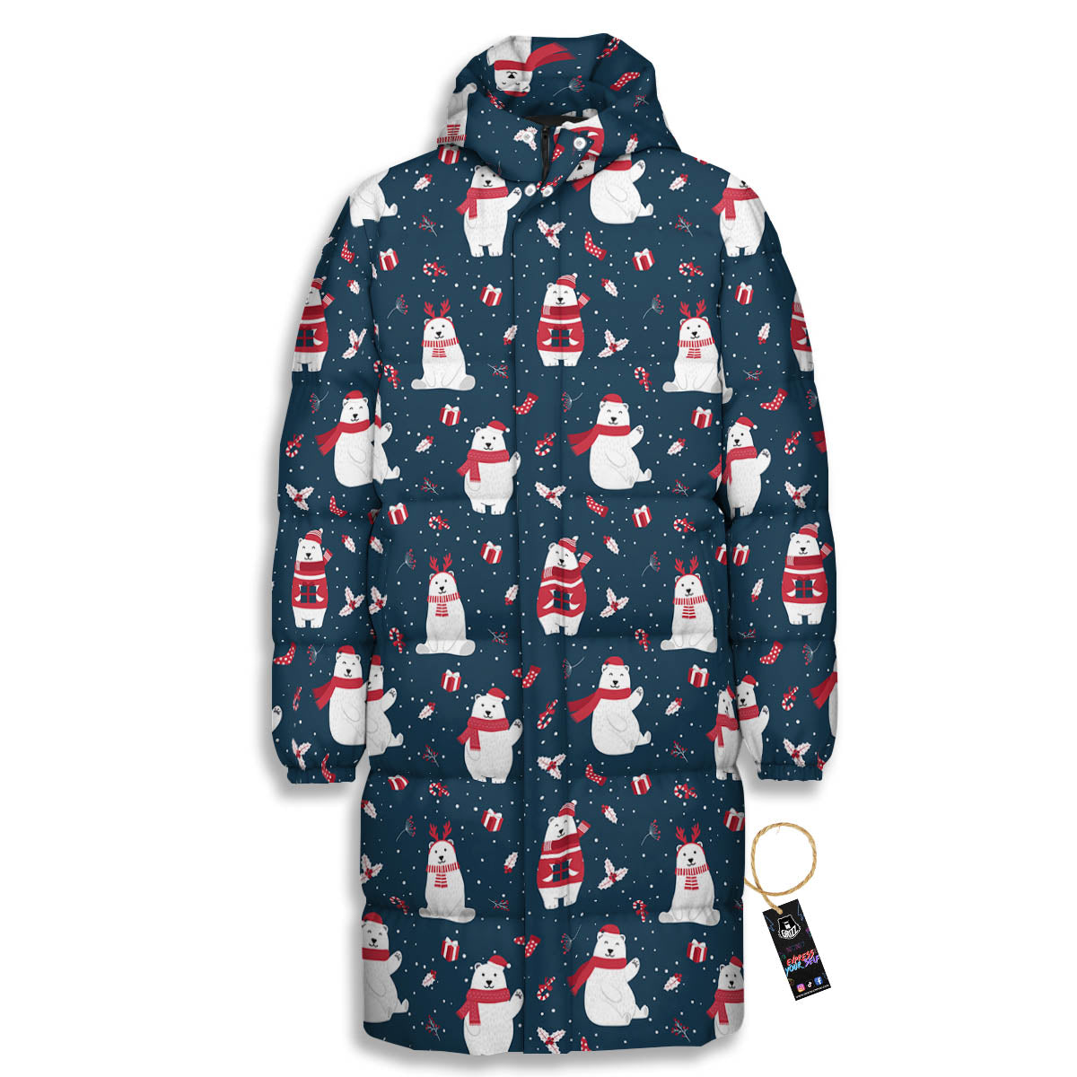 Polar Bear Christmas Print Pattern Long Down Jacket-grizzshop