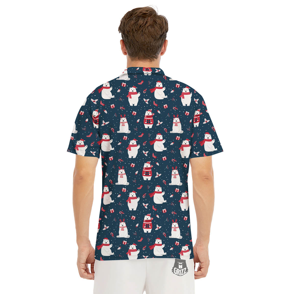 Polar Bear Christmas Print Pattern Men's Golf Shirts-grizzshop