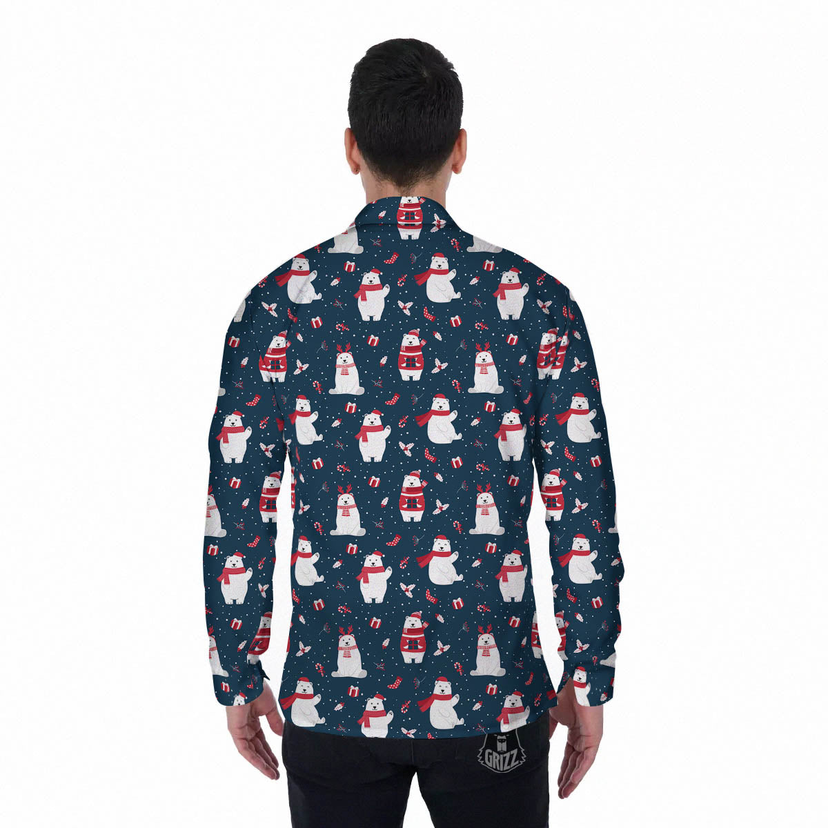 Polar Bear Christmas Print Pattern Men's Long Sleeve Shirts-grizzshop