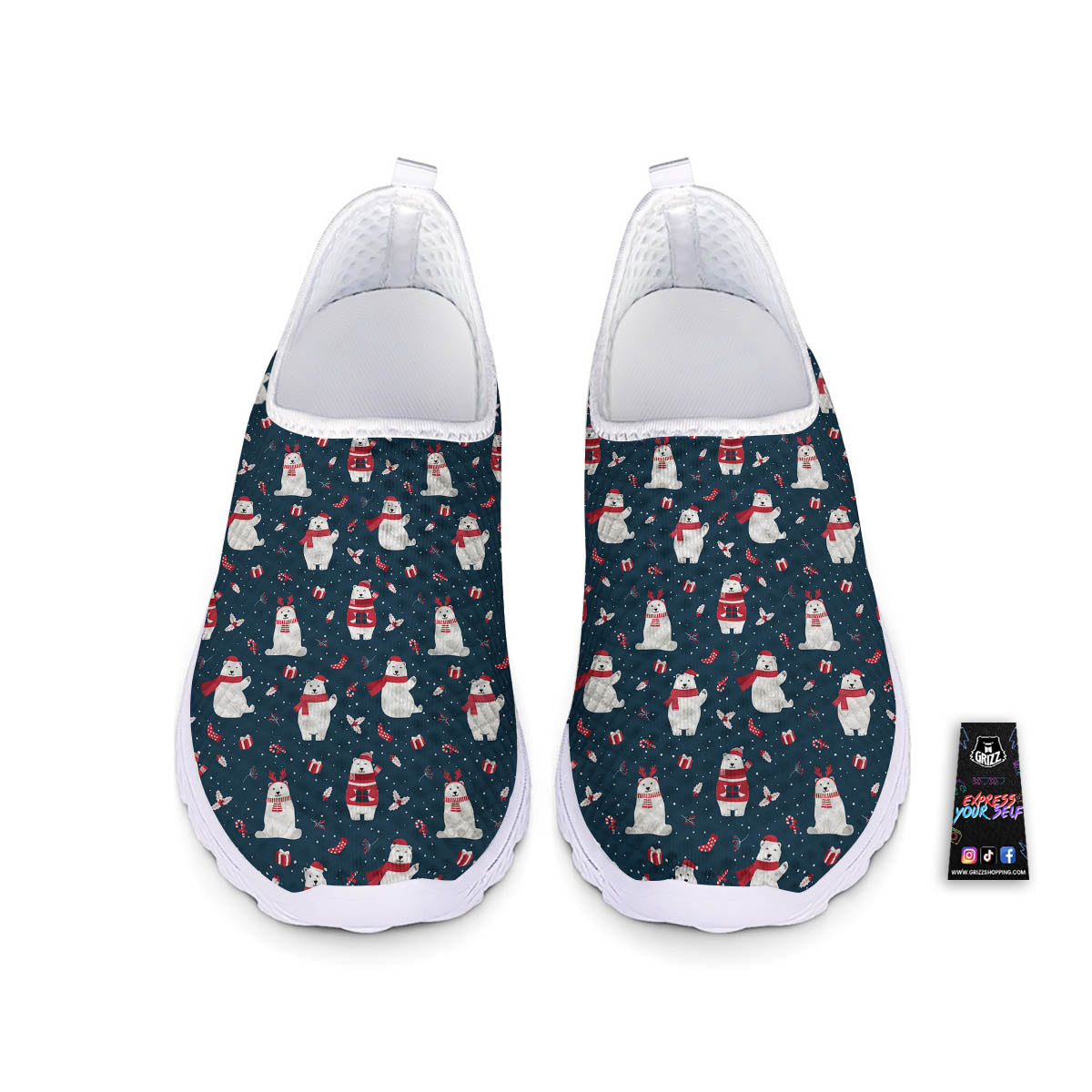 Polar Bear Christmas Print Pattern Nurse Shoes-grizzshop