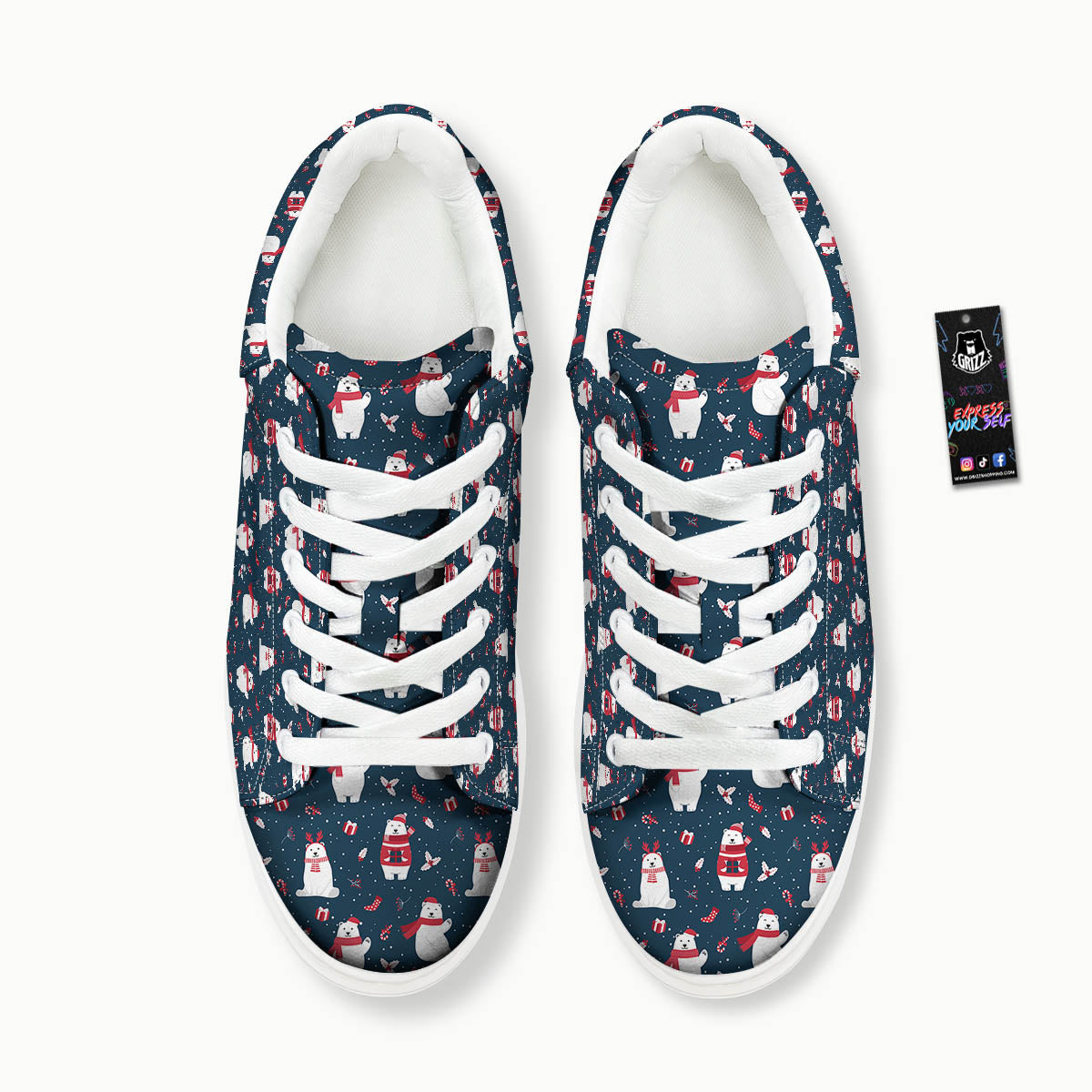 Polar Bear Christmas Print Pattern Platform Shoes-grizzshop