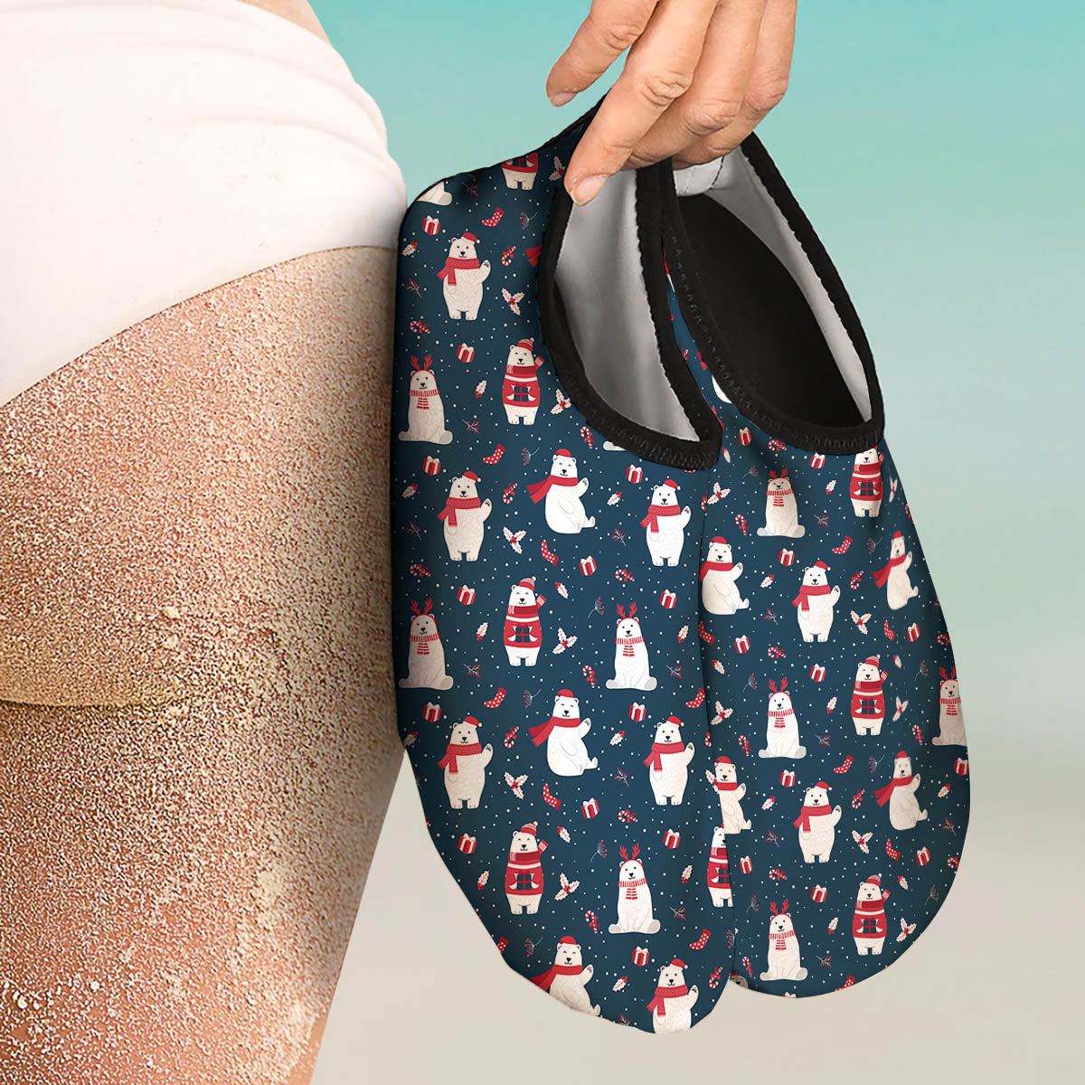 Polar Bear Christmas Print Pattern Water Shoes-grizzshop