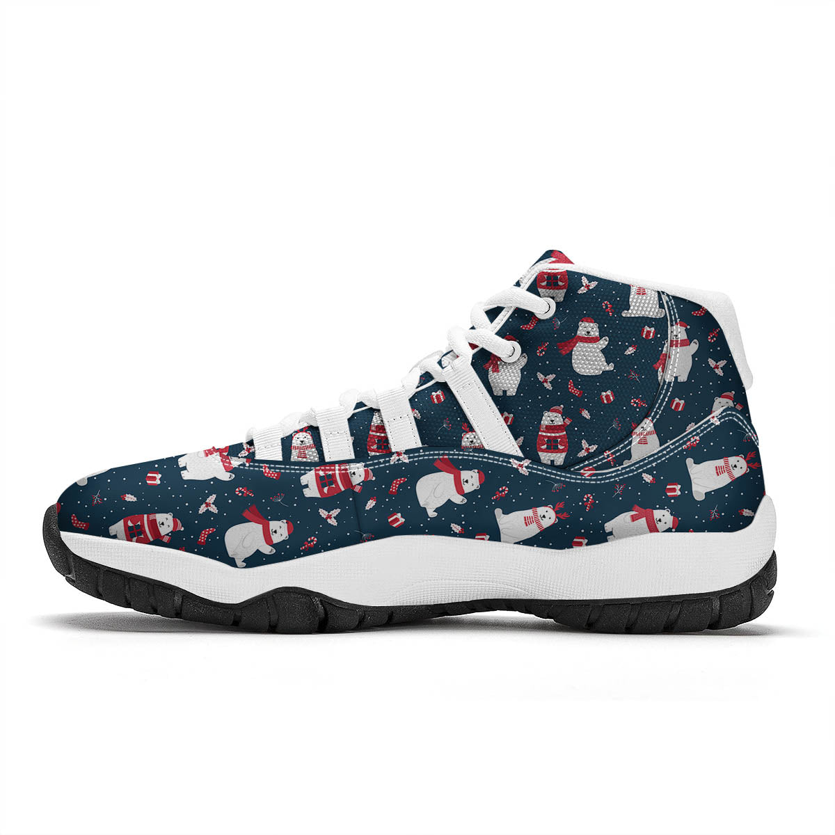Polar Bear Christmas Print Pattern White Bball Shoes-grizzshop