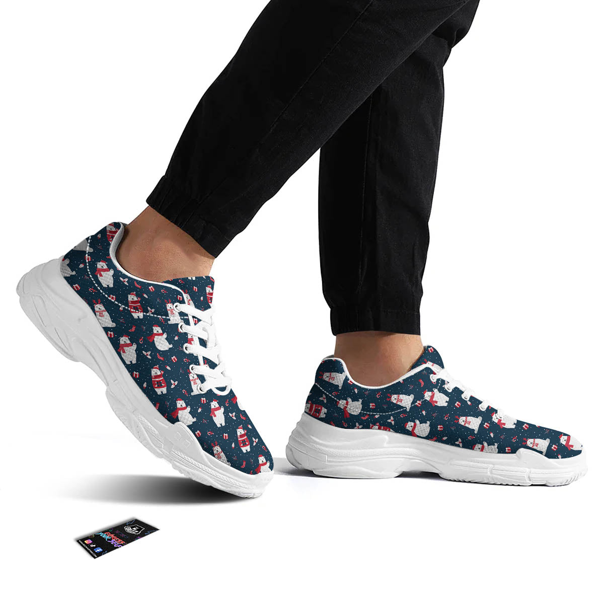 Polar Bear Christmas Print Pattern White Chunky Shoes-grizzshop