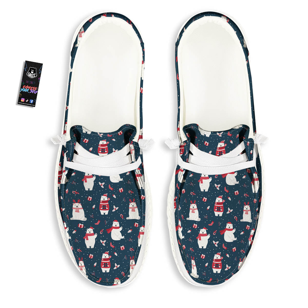 Polar Bear Christmas Print Pattern White Loafers-grizzshop