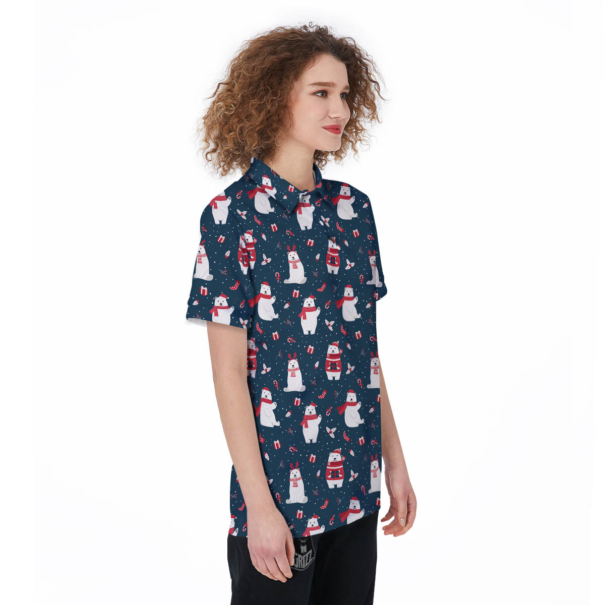 Polar Bear Christmas Print Pattern Women's Golf Shirts-grizzshop