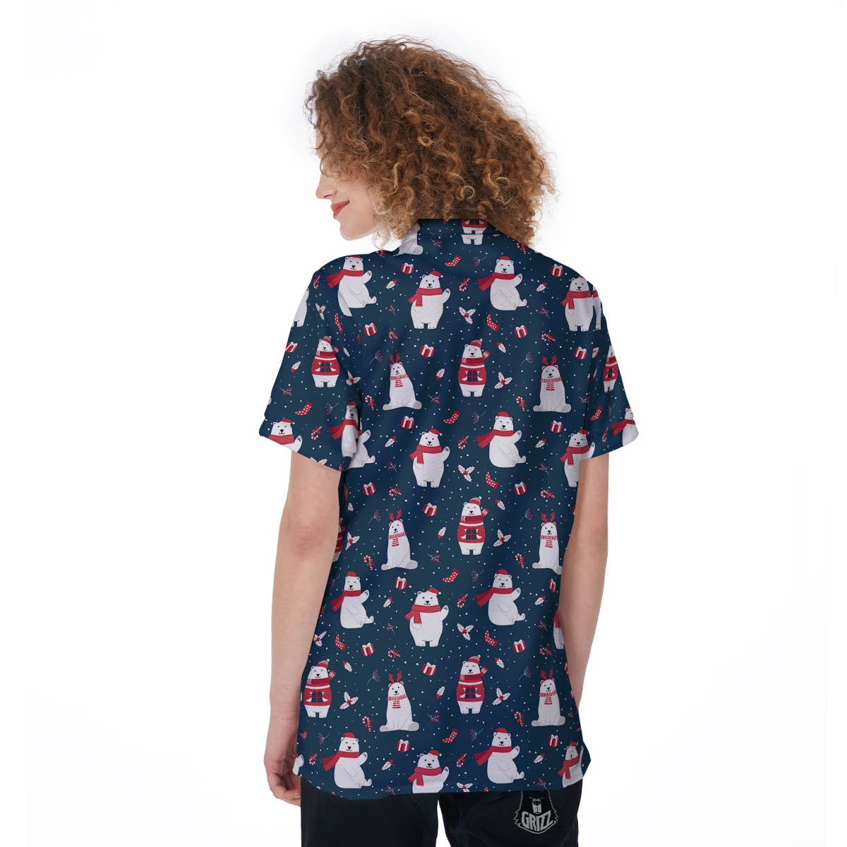 Polar Bear Christmas Print Pattern Women's Golf Shirts-grizzshop
