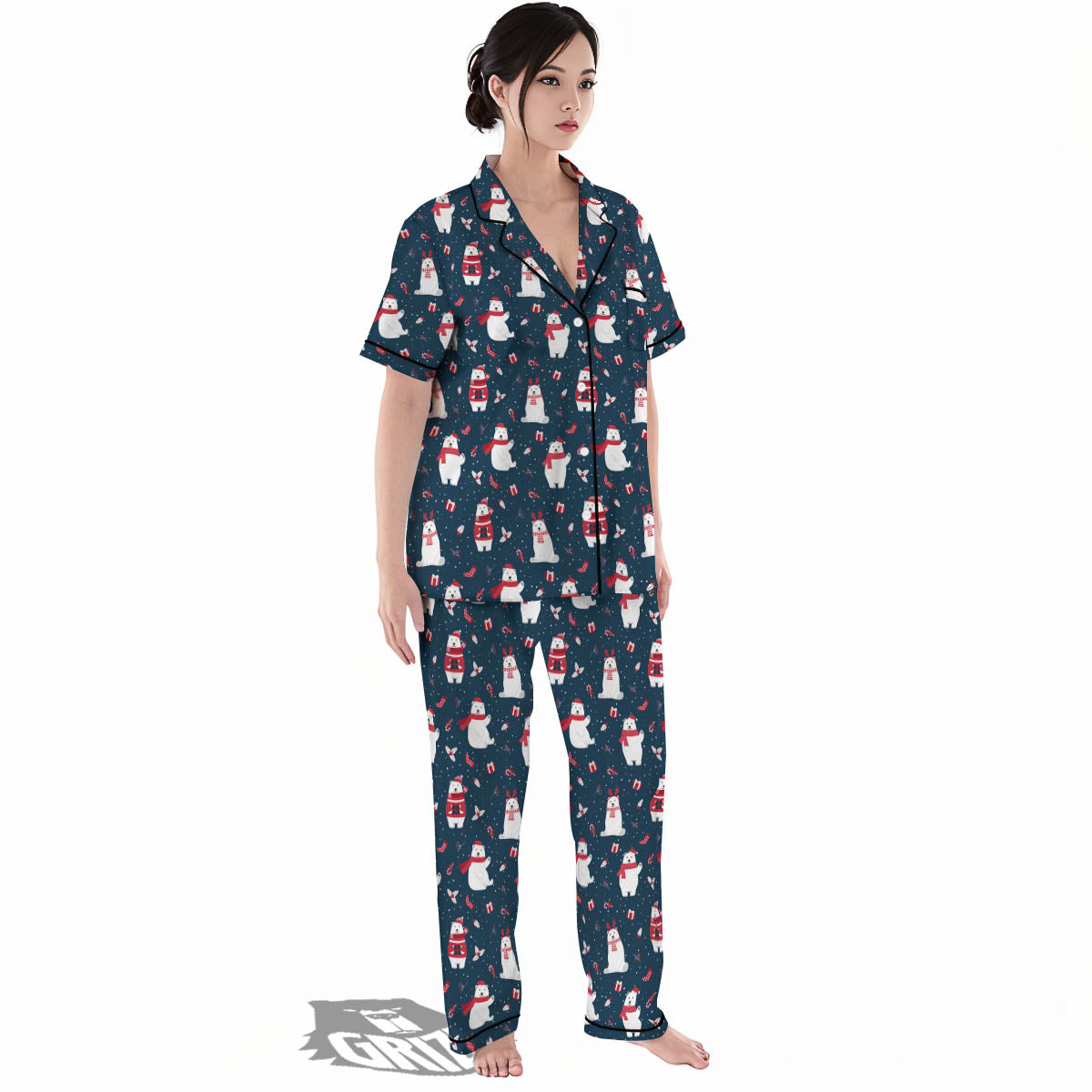 Polar Bear Christmas Print Pattern Women's Pajamas Set-grizzshop
