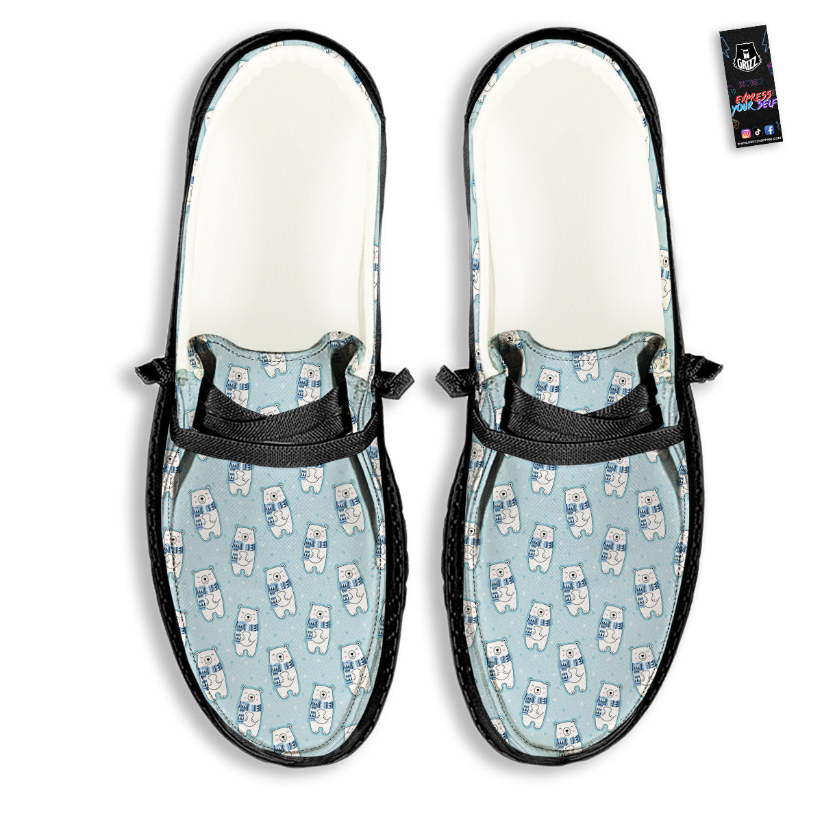 Polar Bear Cute Print Pattern Black Loafers-grizzshop