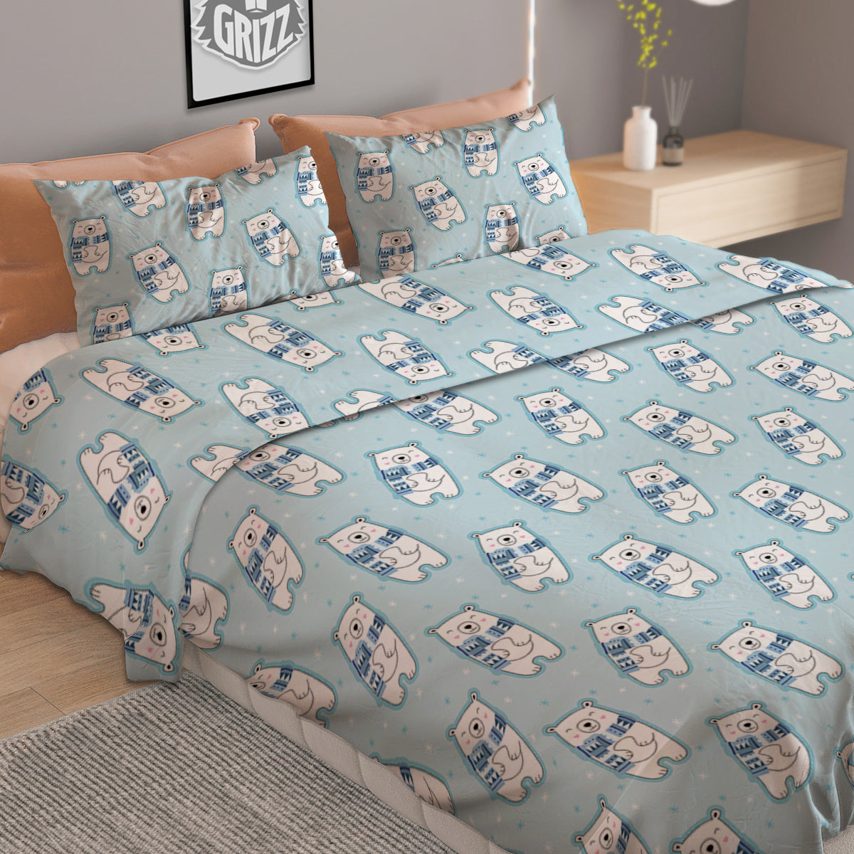 Polar Bear Cute Print Pattern Duvet Cover Bedding Set