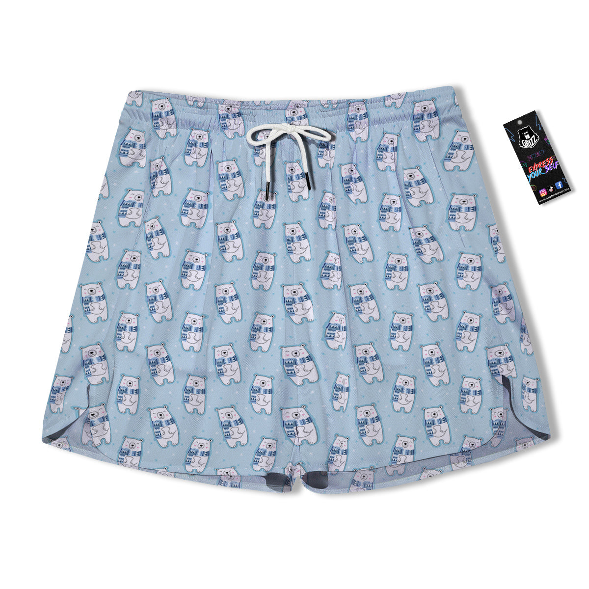 Polar Bear Cute Print Pattern Men's Running Shorts-grizzshop