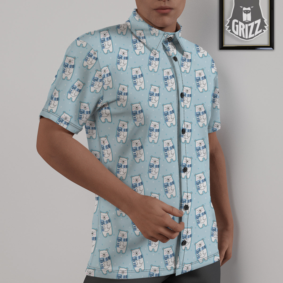 Polar Bear Cute Print Pattern Untucked Shirts-grizzshop