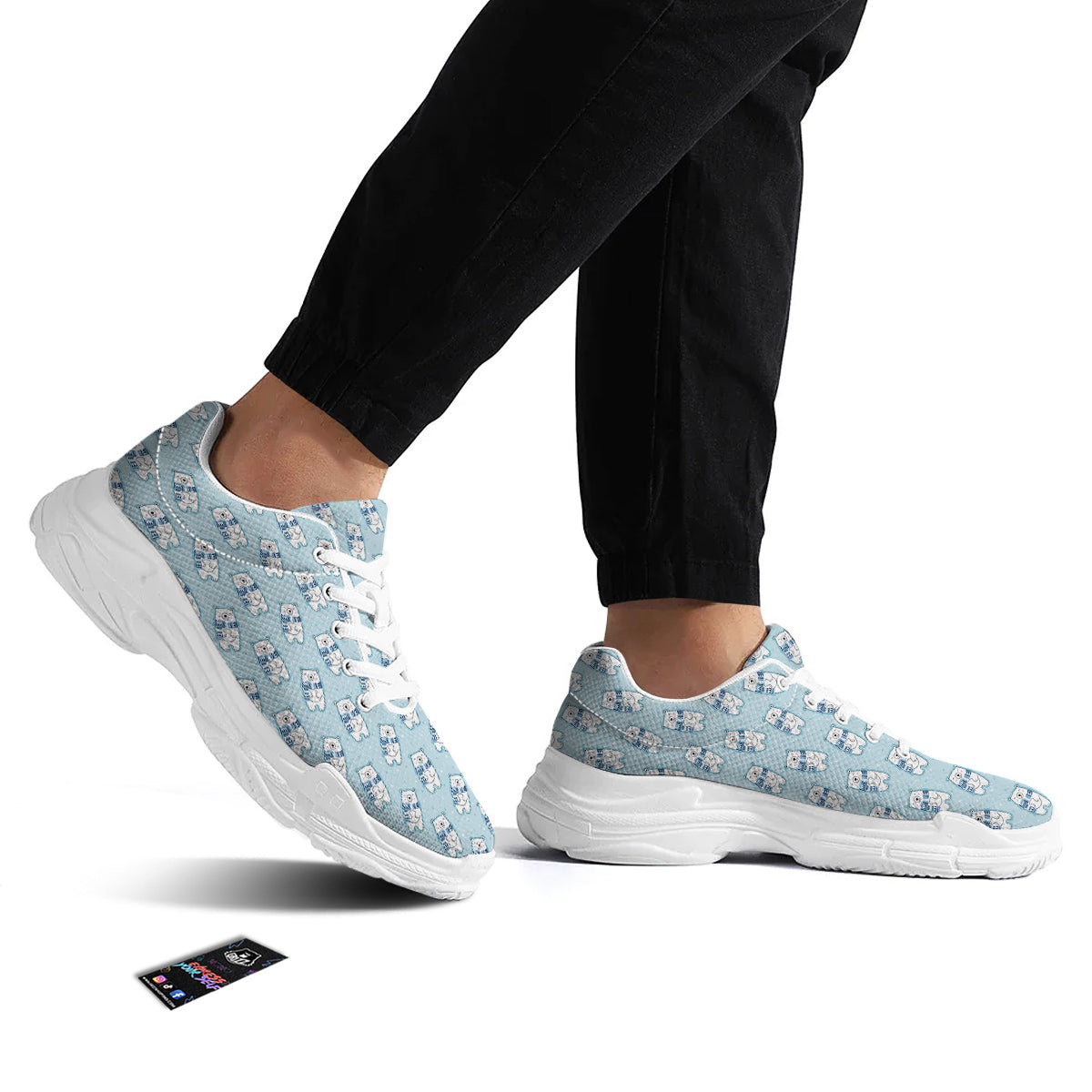 Polar Bear Cute Print Pattern White Chunky Shoes-grizzshop