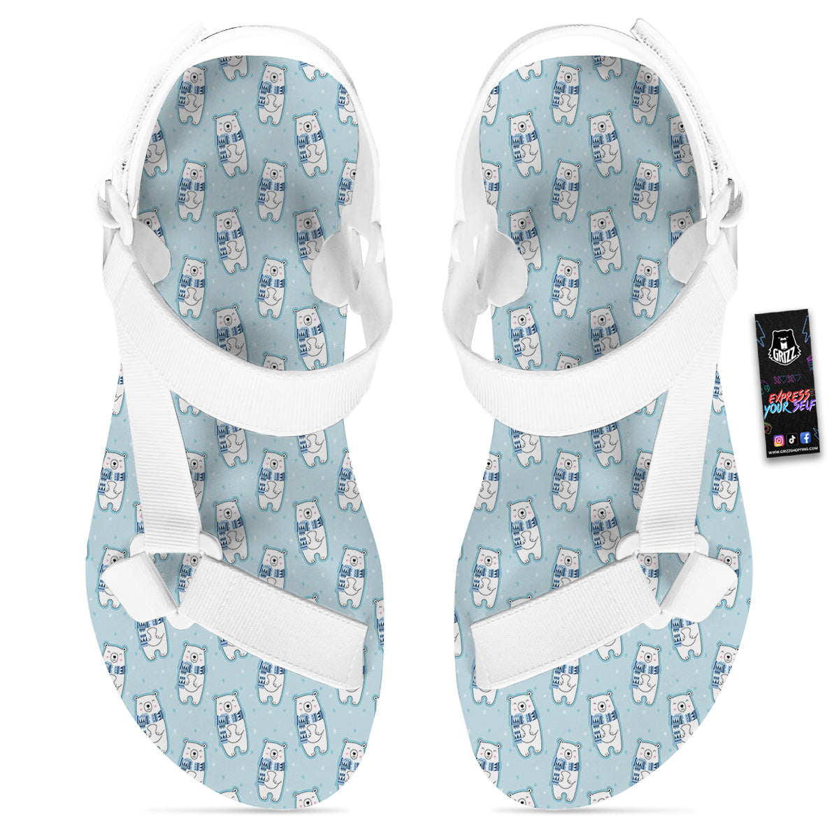 Polar Bear Cute Print Pattern White Open Toe Sandals-grizzshop