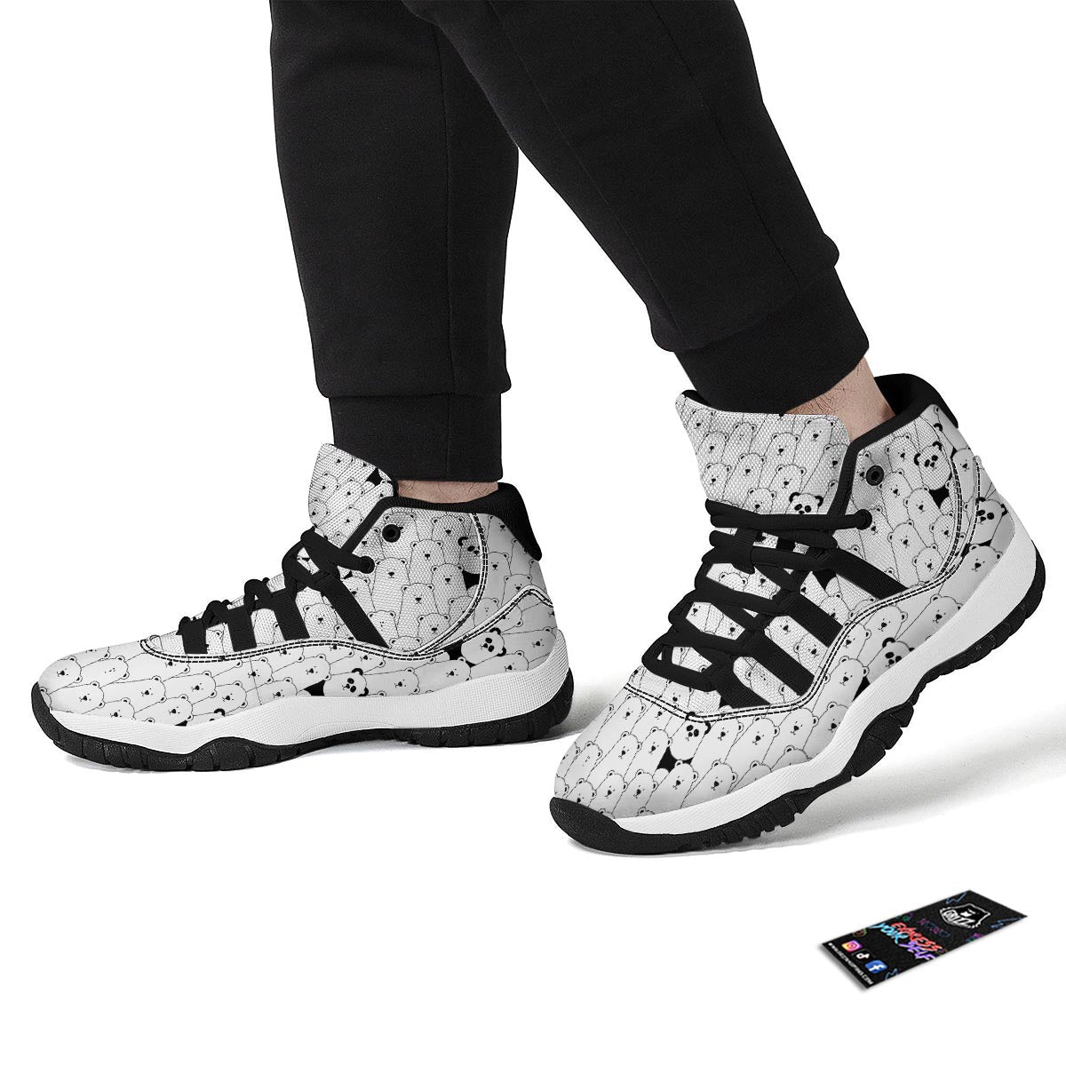 Polar Bear Panda Pattern Print Black Bball Shoes-grizzshop