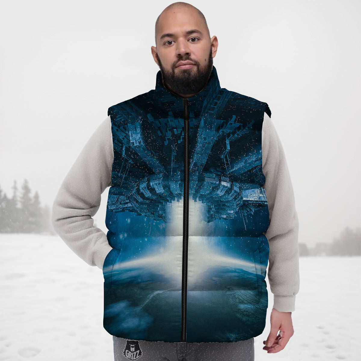 Polar Bear Panda Pattern Print Down Vest-grizzshop
