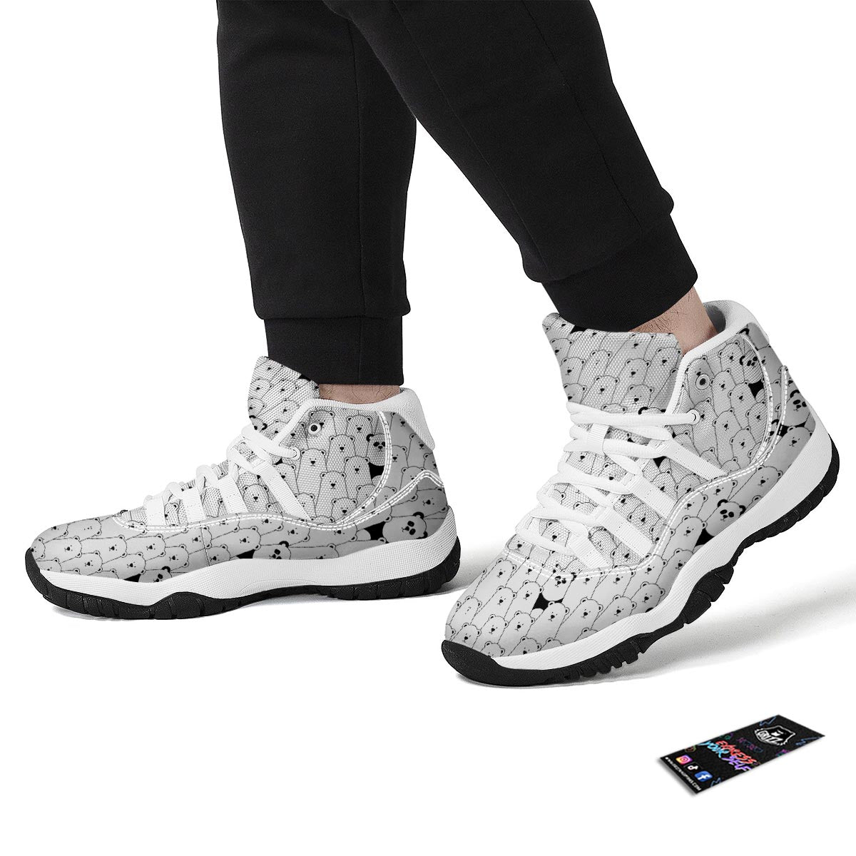Polar Bear Panda Pattern Print White Bball Shoes-grizzshop