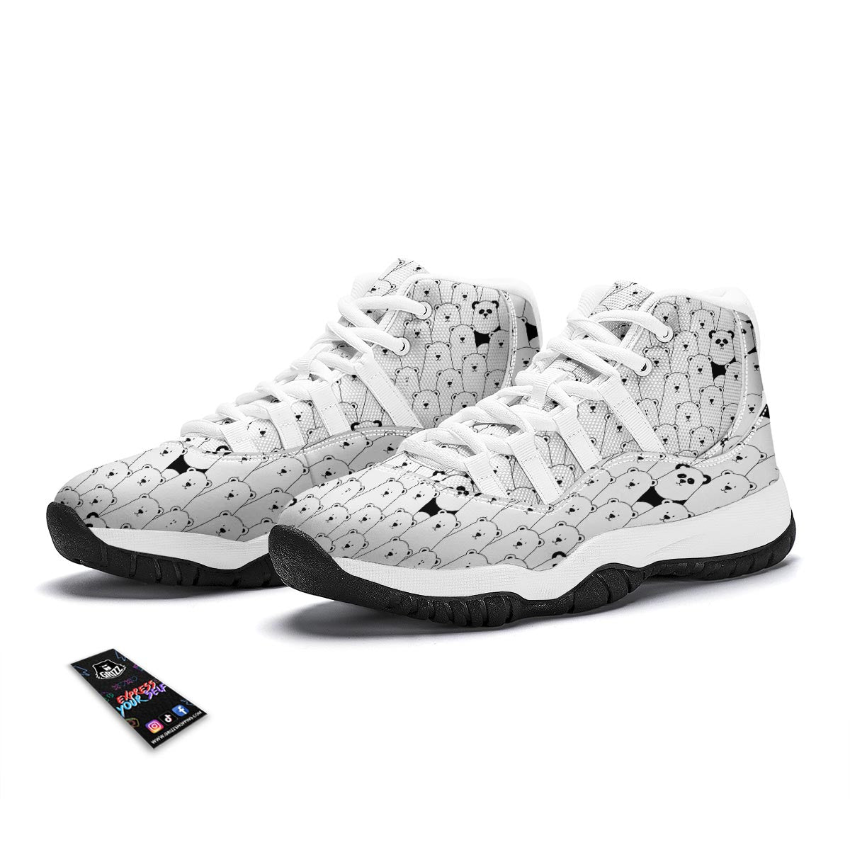 Polar Bear Panda Pattern Print White Bball Shoes-grizzshop