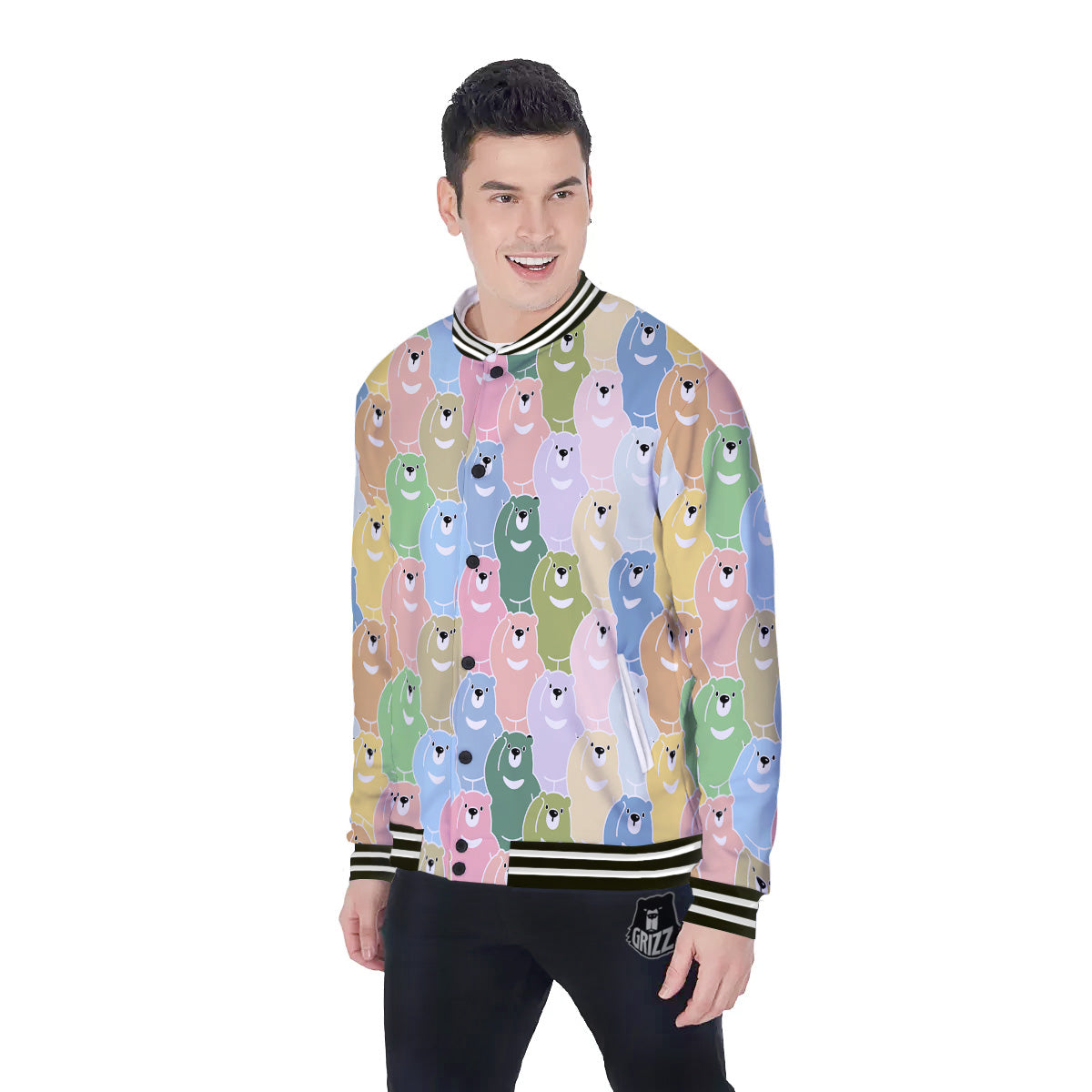 Polar Bear Pastel Print Pattern Baseball Jacket-grizzshop