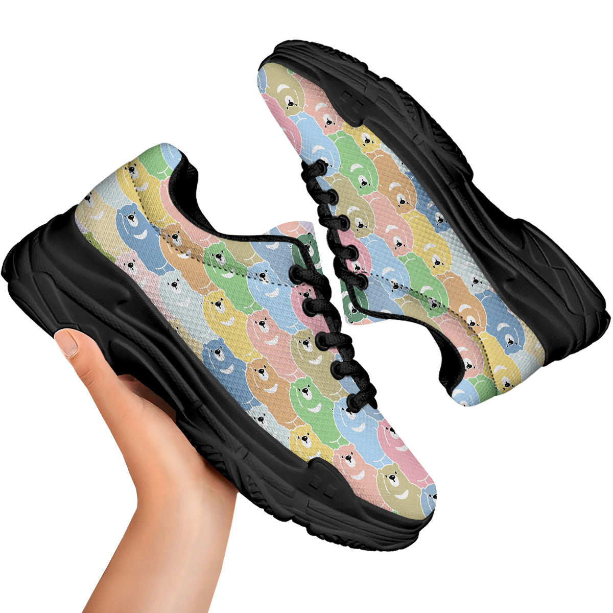 Polar Bear Pastel Print Pattern Black Chunky Shoes-grizzshop