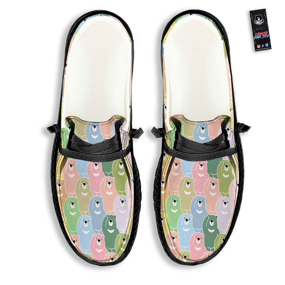 Polar Bear Pastel Print Pattern Black Loafers-grizzshop