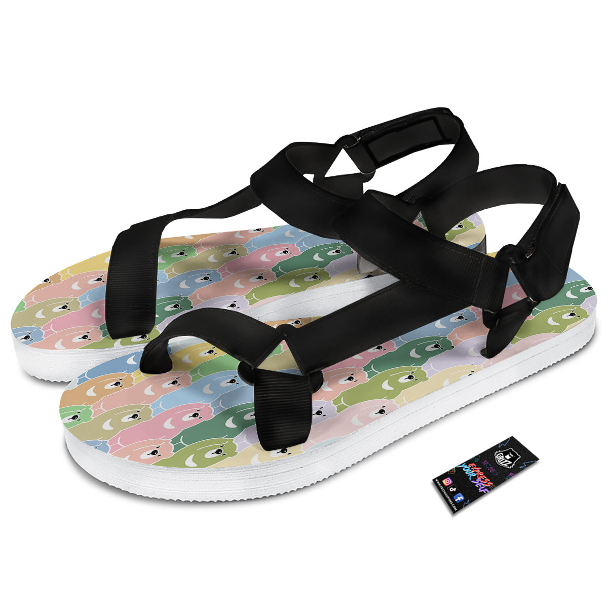 Polar Bear Pastel Print Pattern Black Open Toe Sandals-grizzshop