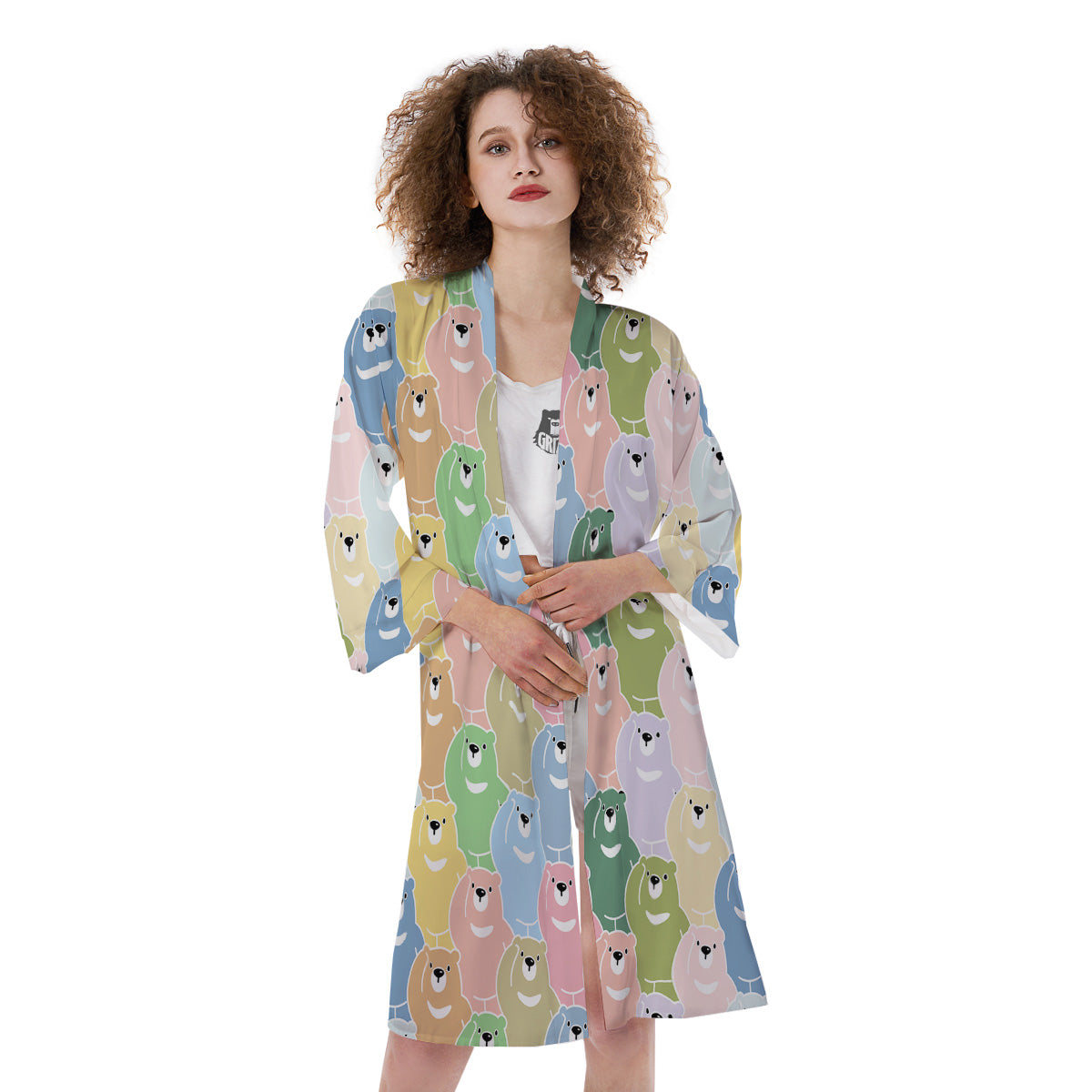 Polar Bear Pastel Print Pattern Kimono-grizzshop