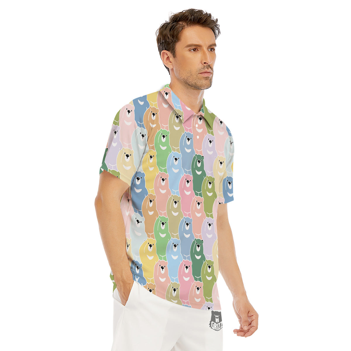 Polar Bear Pastel Print Pattern Men's Golf Shirts-grizzshop