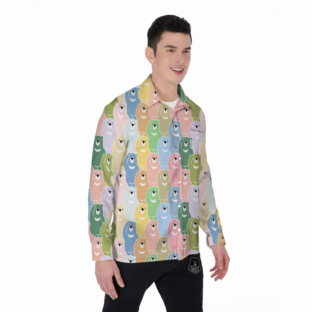 Polar Bear Pastel Print Pattern Men's Long Sleeve Shirts-grizzshop