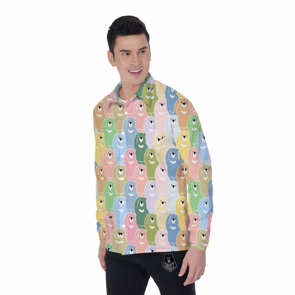 Polar Bear Pastel Print Pattern Men's Long Sleeve Shirts-grizzshop