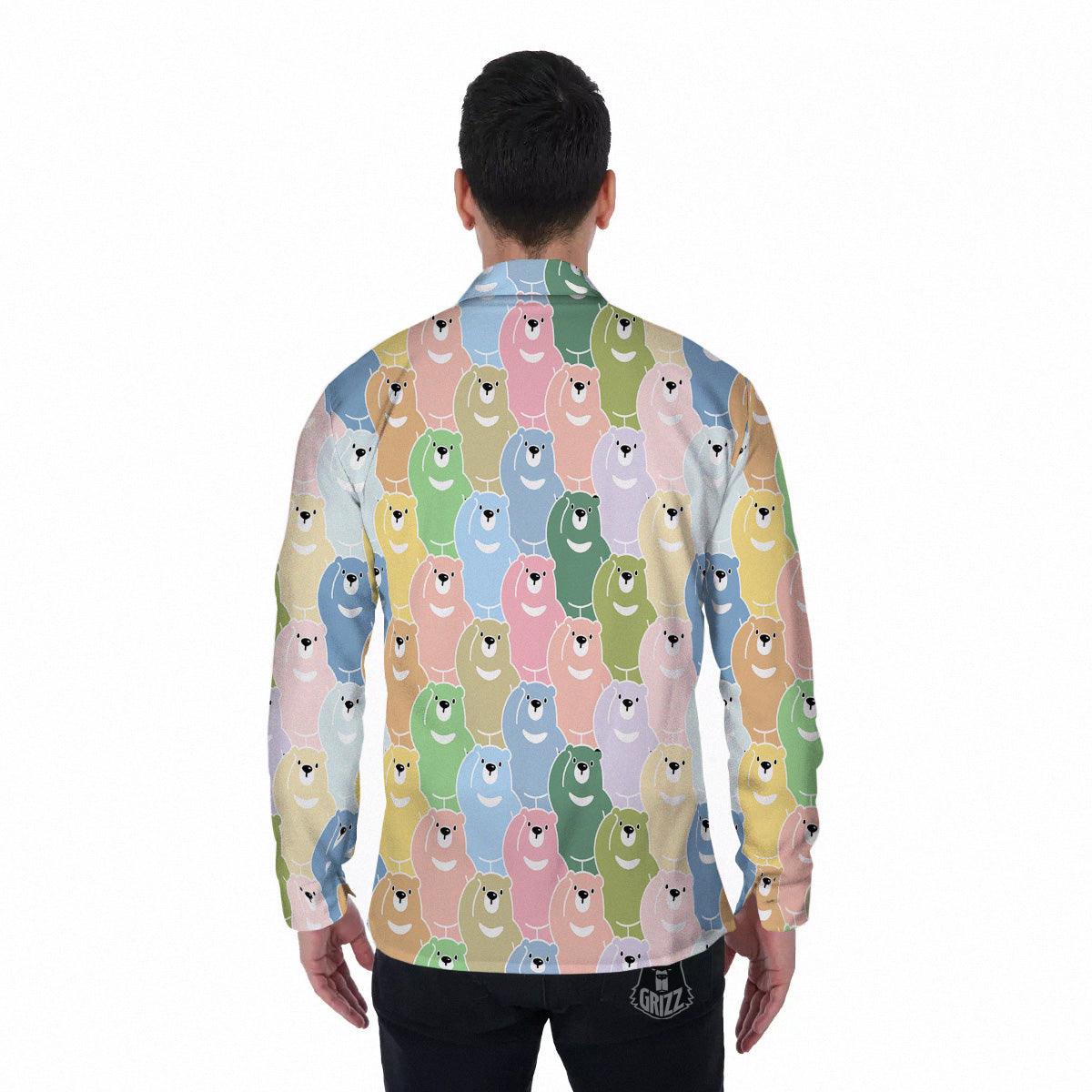 Polar Bear Pastel Print Pattern Men's Long Sleeve Shirts-grizzshop
