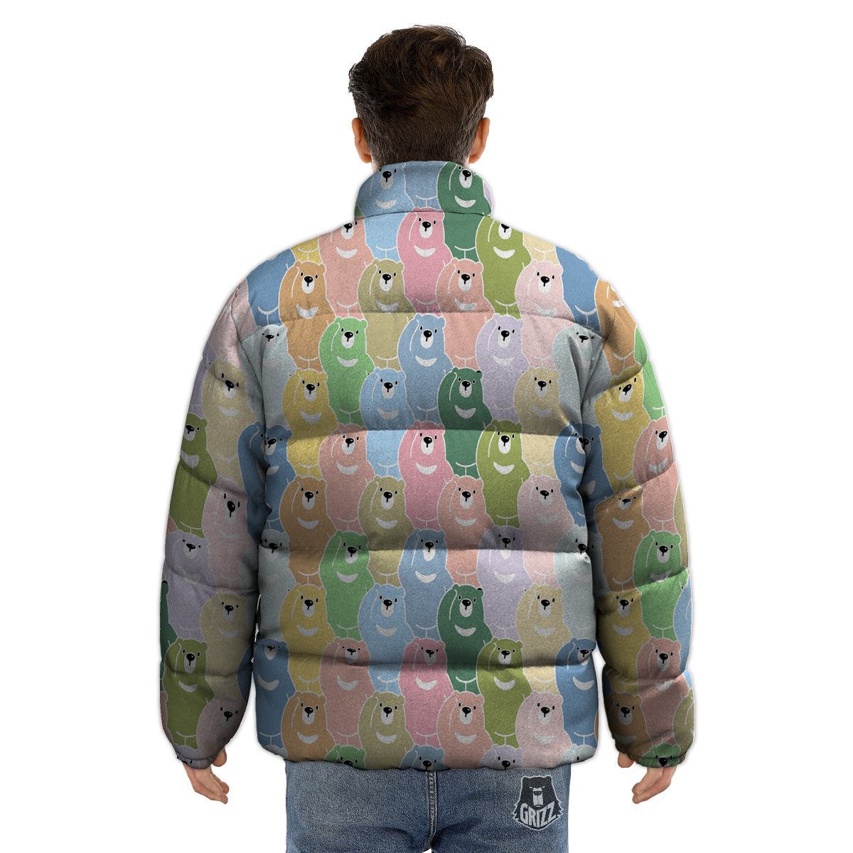 Polar Bear Pastel Print Pattern Puffer Jacket-grizzshop
