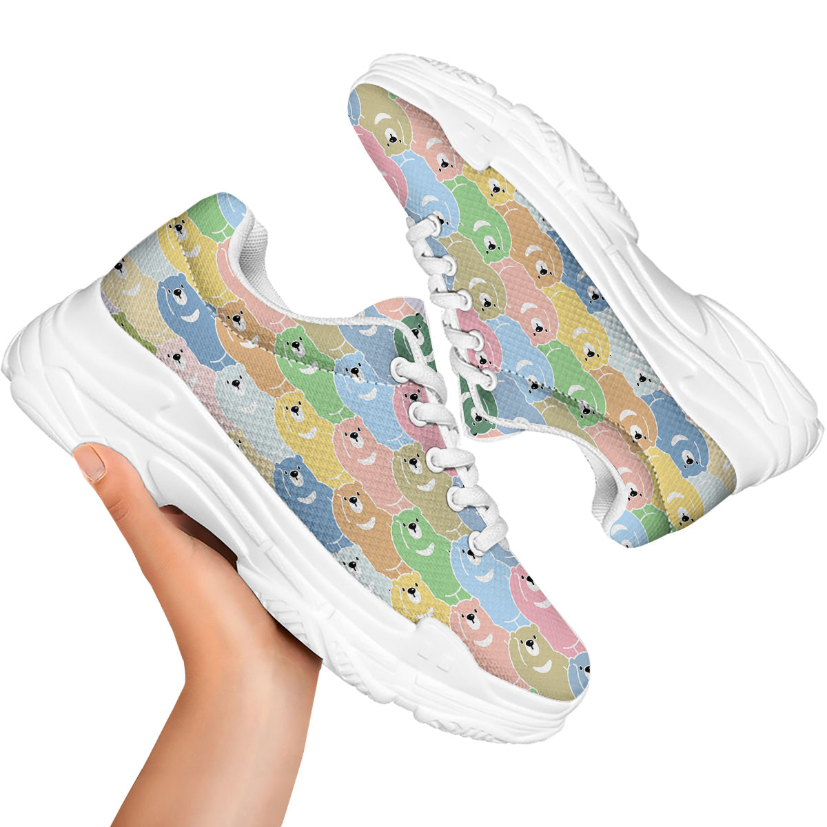Polar Bear Pastel Print Pattern White Chunky Shoes-grizzshop