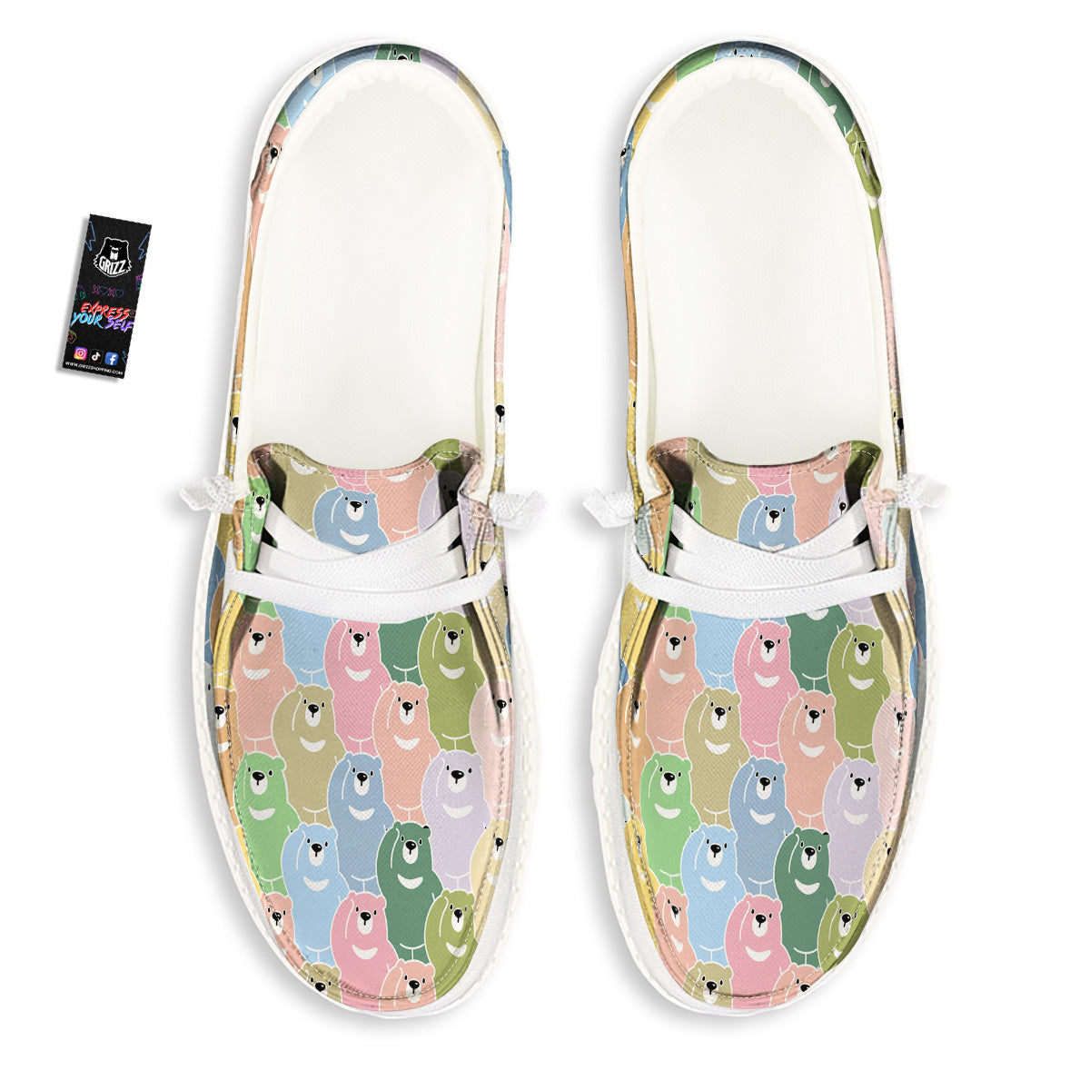 Polar Bear Pastel Print Pattern White Loafers-grizzshop