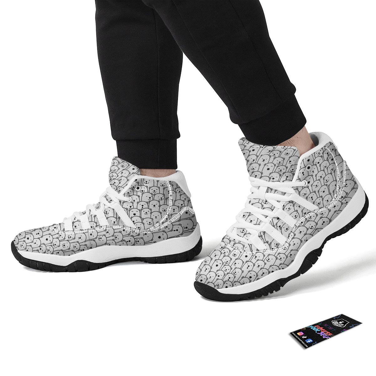Polar Bear Print Pattern White Bball Shoes-grizzshop