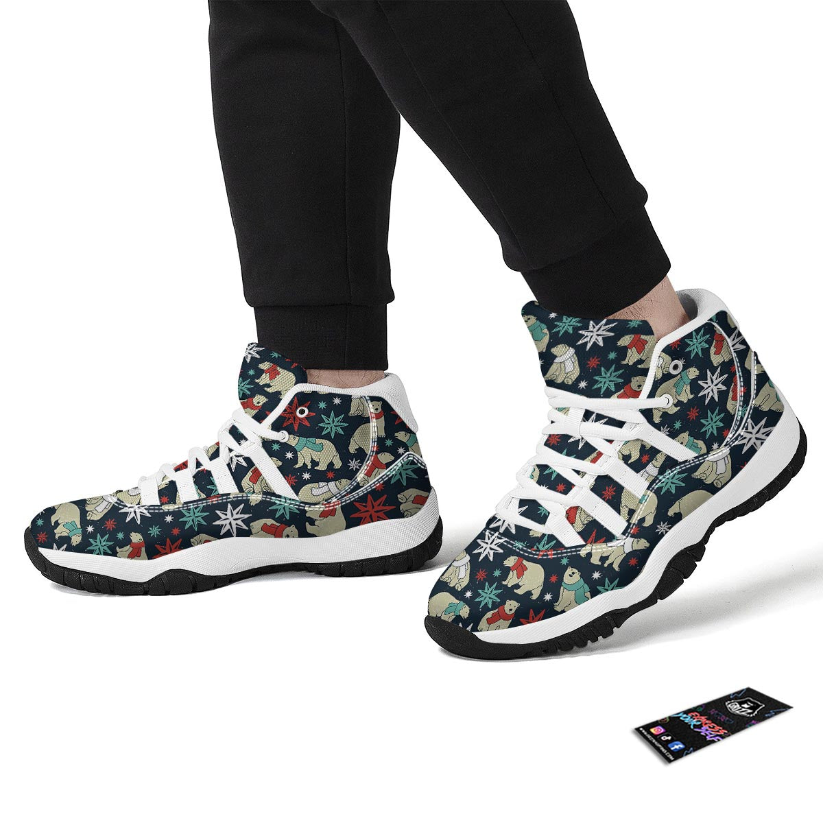Polar Bear Snow Christmas Pattern Print White Bball Shoes-grizzshop