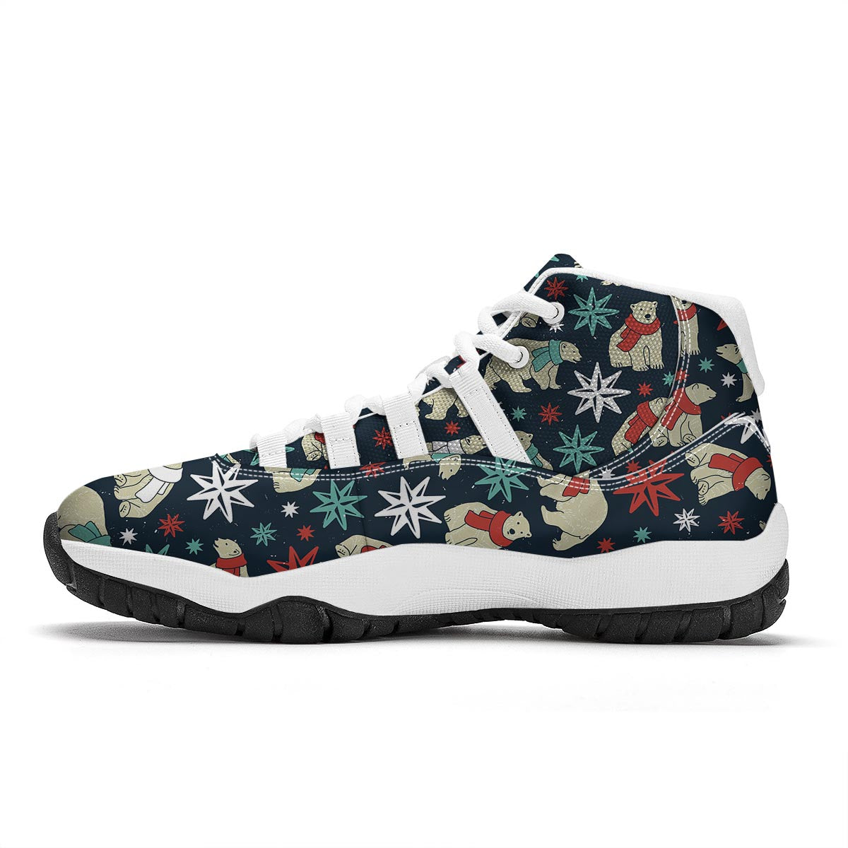 Polar Bear Snow Christmas Pattern Print White Bball Shoes-grizzshop