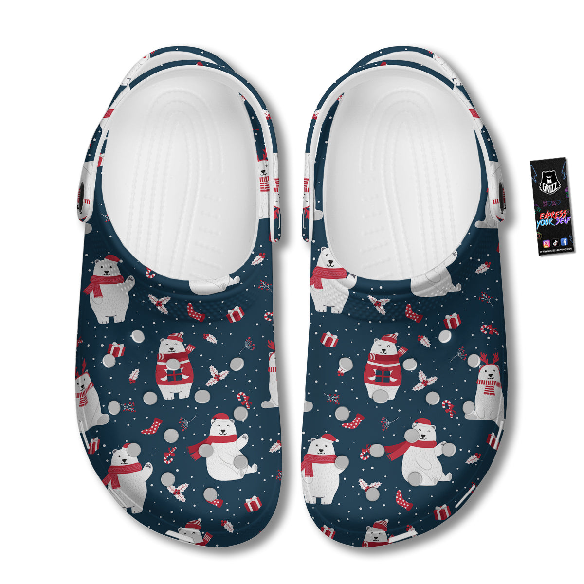 Polar Bear Xmas Print Pattern Clog-grizzshop