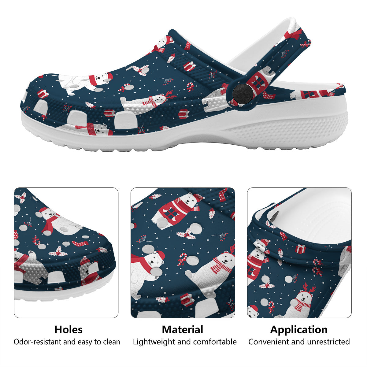 Polar Bear Xmas Print Pattern Clog-grizzshop