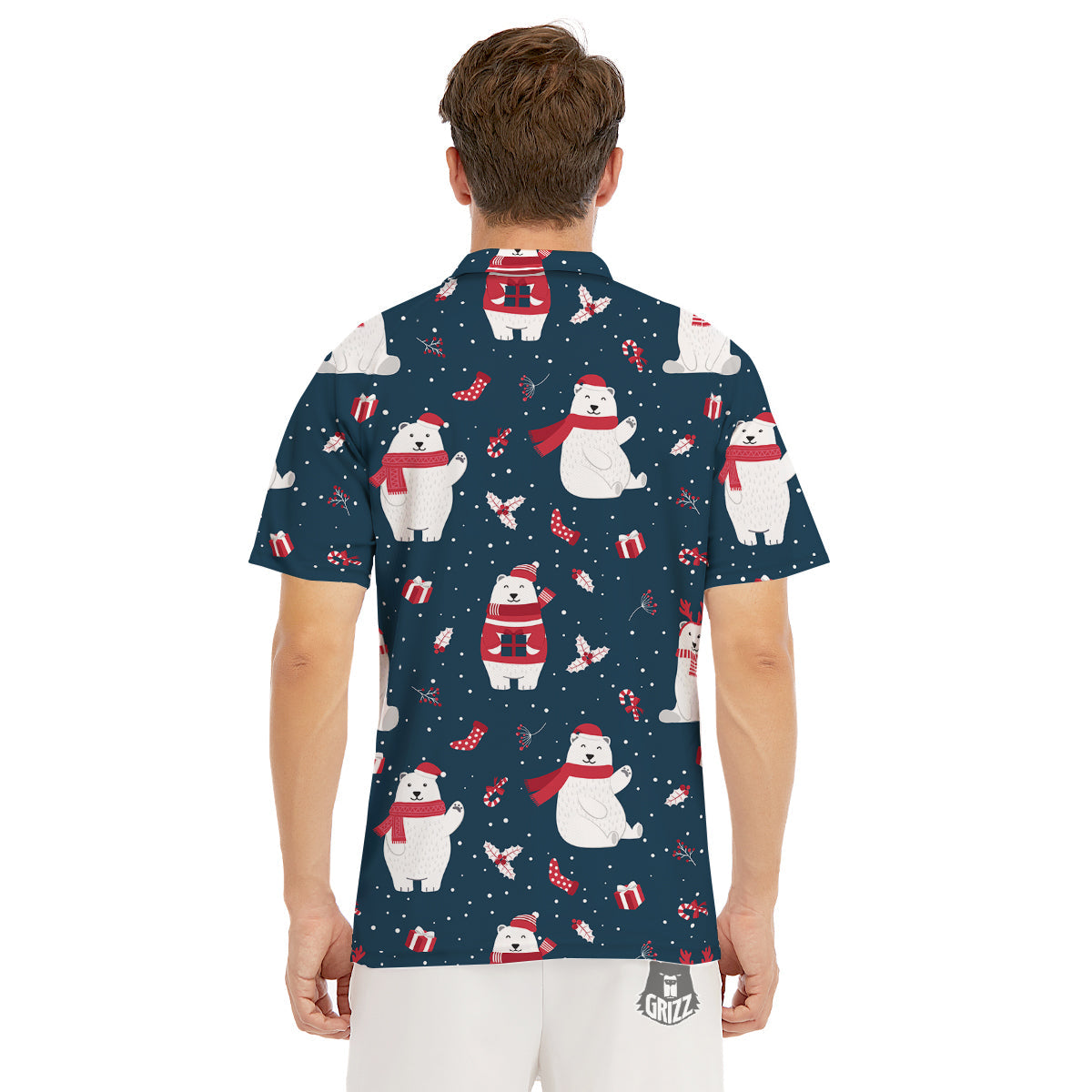 Polar Bear Xmas Print Pattern Men's Golf Shirts-grizzshop