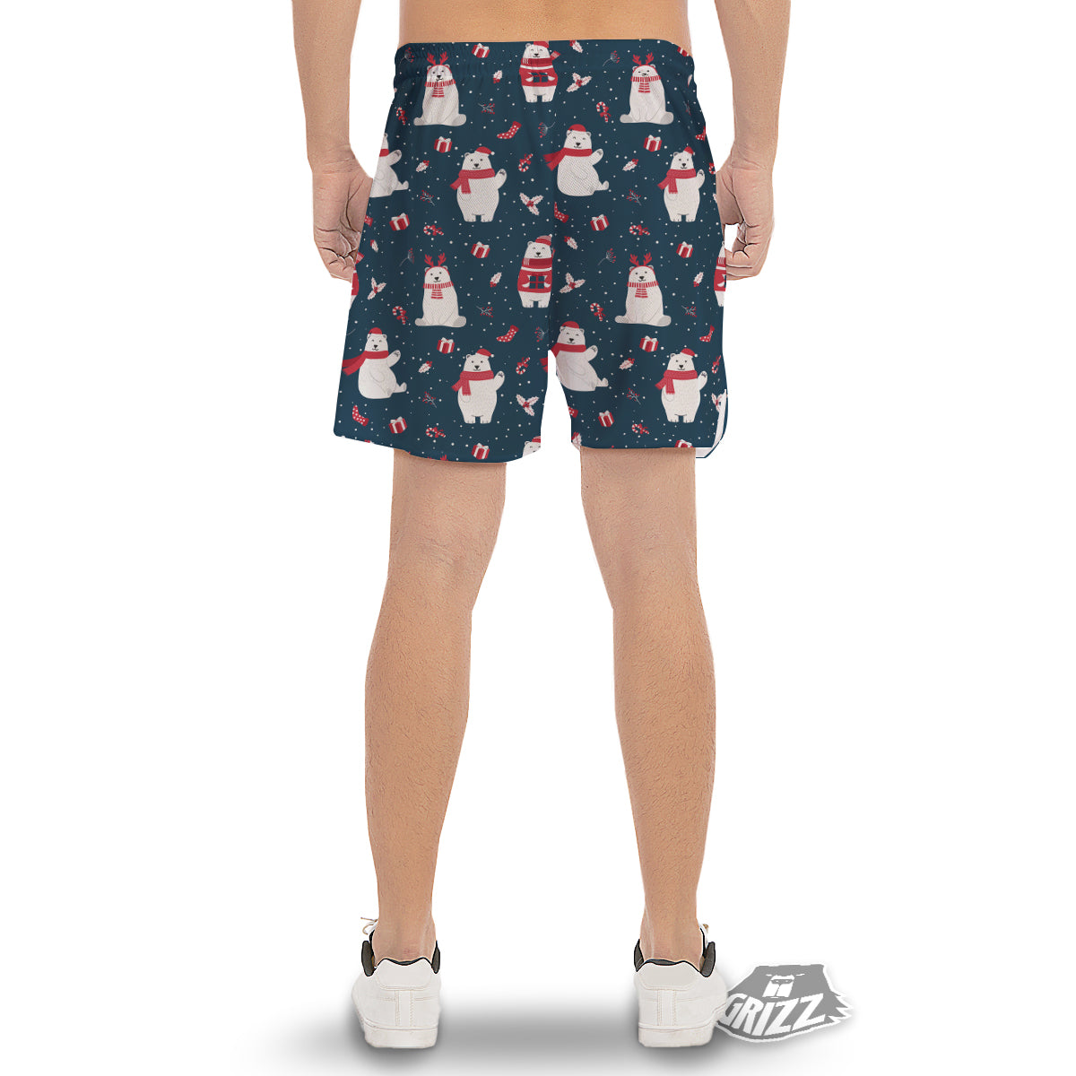 Polar Bear Xmas Print Pattern Men's Gym Shorts-grizzshop