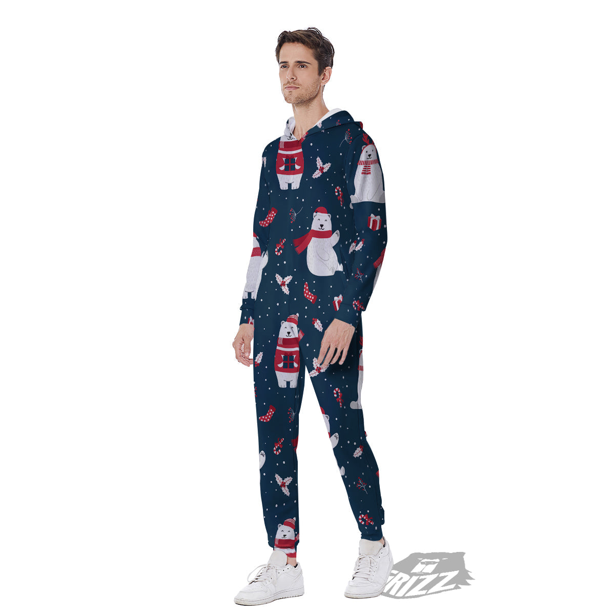 Polar Bear Xmas Print Pattern Men's Jumpsuit-grizzshop