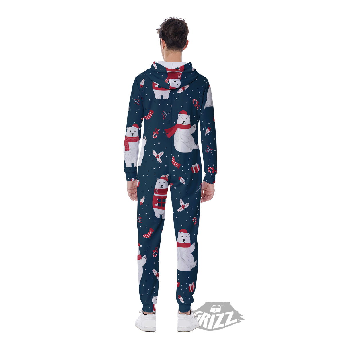 Polar Bear Xmas Print Pattern Men's Jumpsuit-grizzshop
