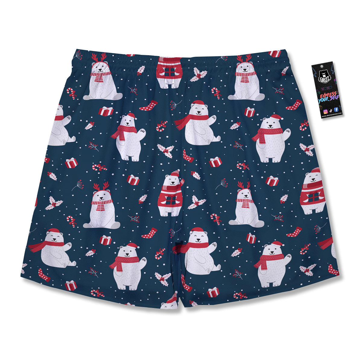 Polar Bear Xmas Print Pattern Men's Running Shorts-grizzshop