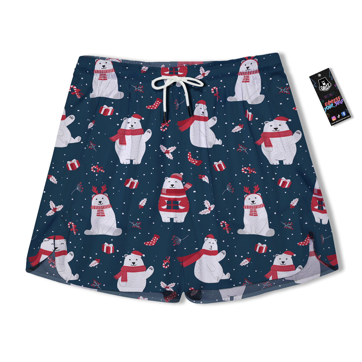 Polar Bear Xmas Print Pattern Men's Running Shorts-grizzshop